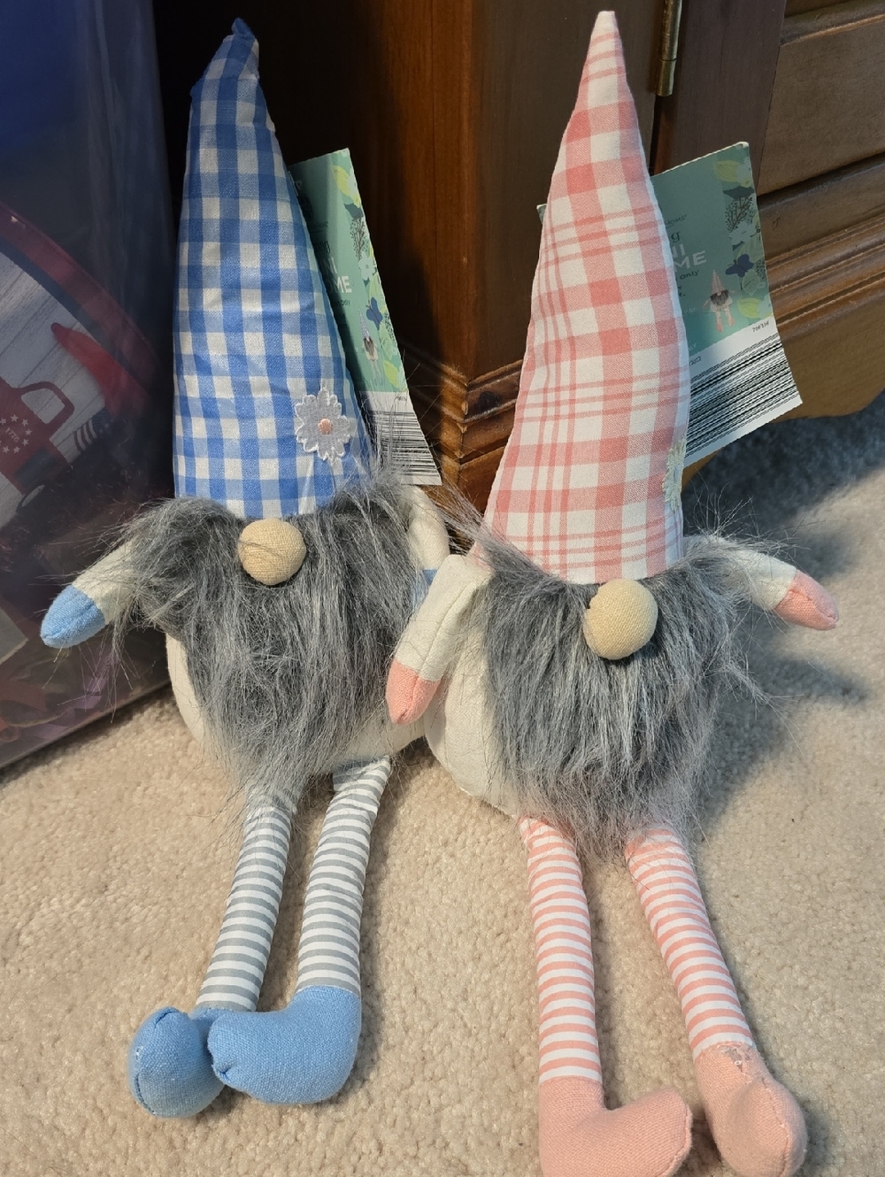 Huntington Home Pink & Blue Gingham Mini Gnome Pair
